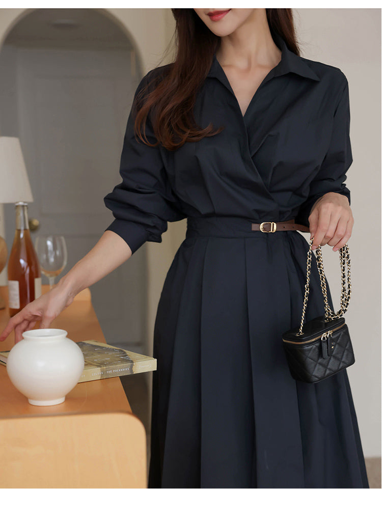 【dress】Vネック長袖シャツワンピースG24044