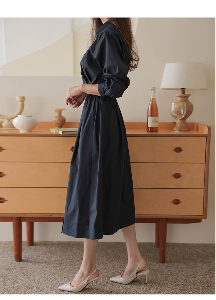 【dress】Vネック長袖シャツワンピースG24044