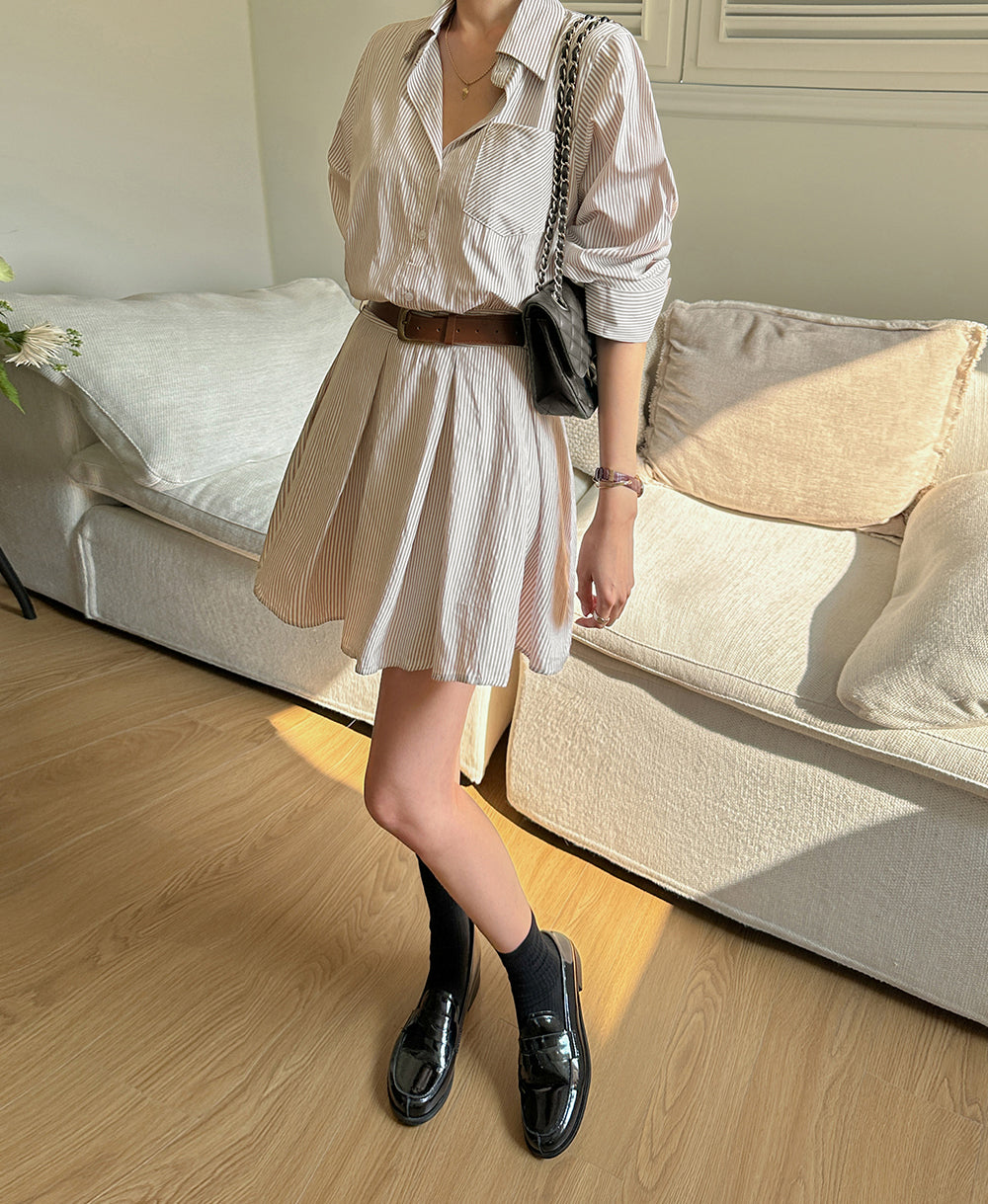 【dress】ストライプ柄長袖ワンピースG24045