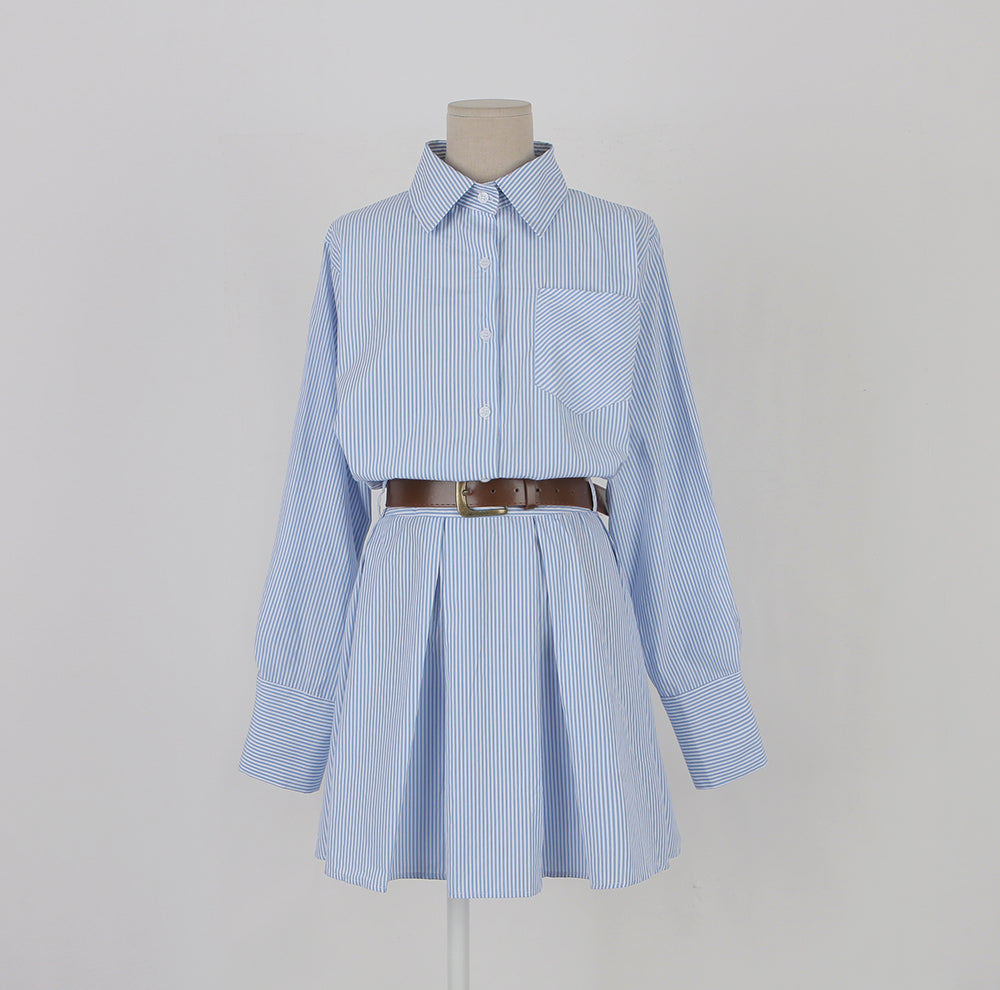 【dress】ストライプ柄長袖ワンピースG24045