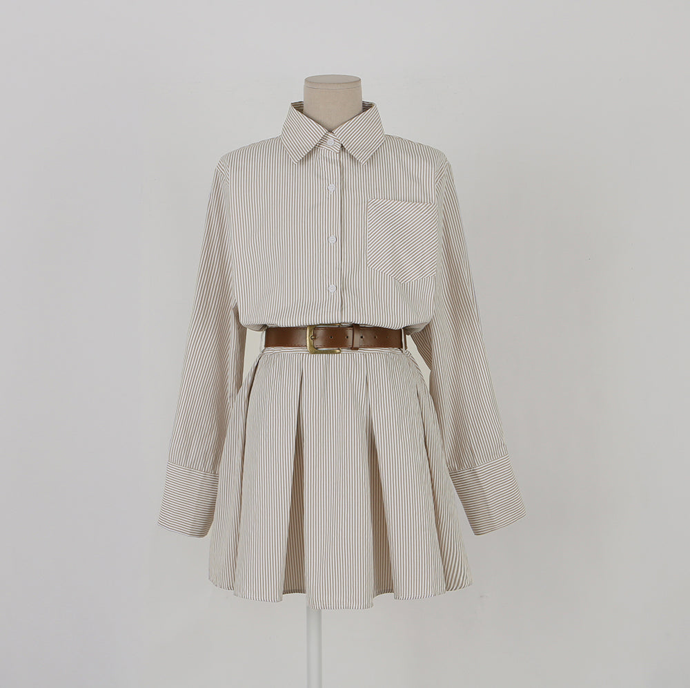 【dress】ストライプ柄長袖ワンピースG24045