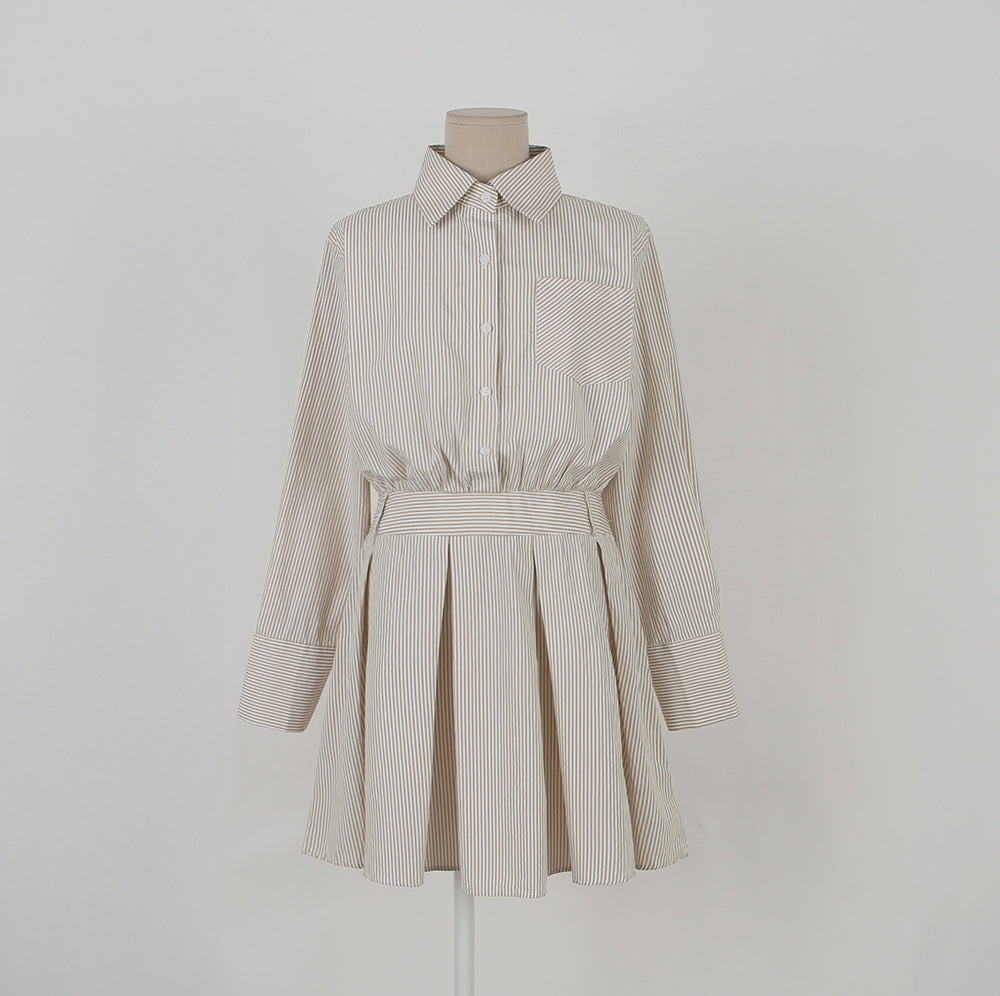 【dress】ストライプ柄長袖ワンピースG24045