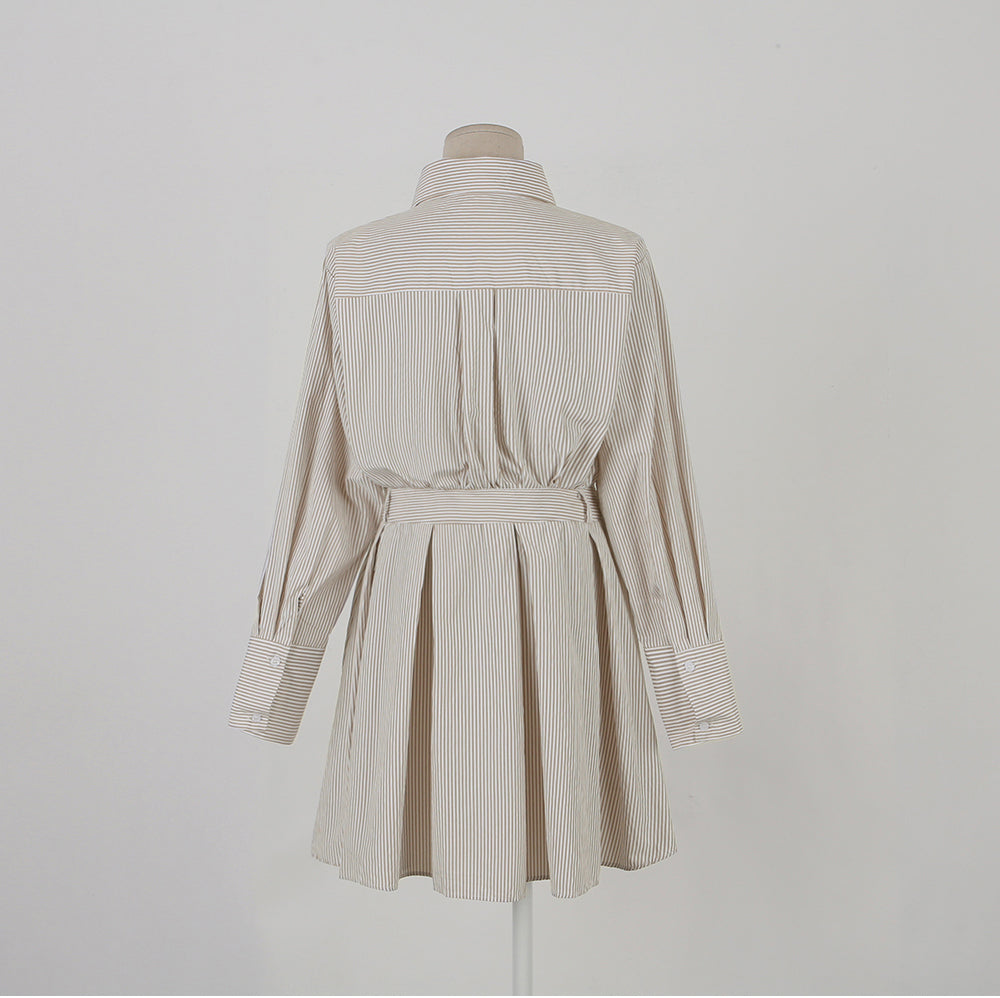 【dress】ストライプ柄長袖ワンピースG24045