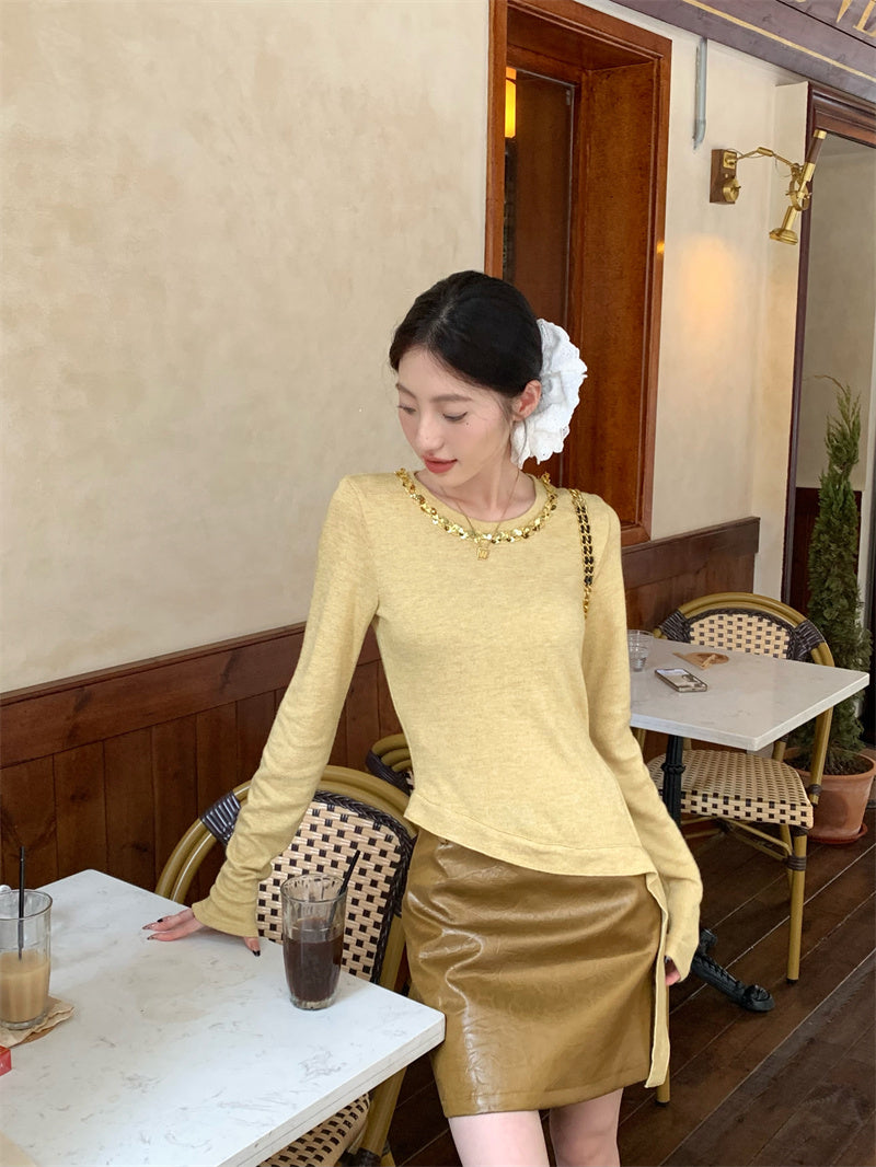 【tops】スリットニットトップスG24047