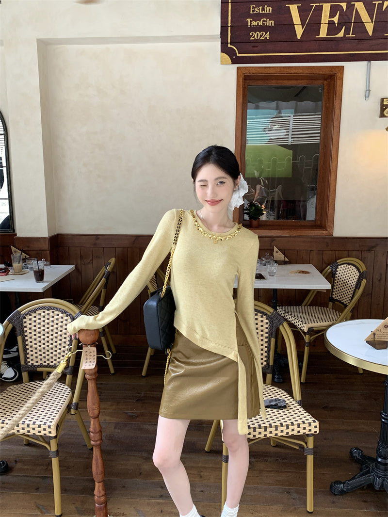 【tops】スリットニットトップスG24047