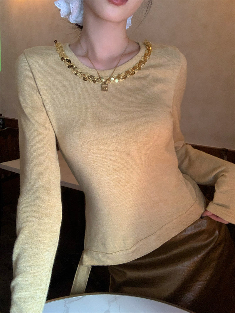 【tops】スリットニットトップスG24047