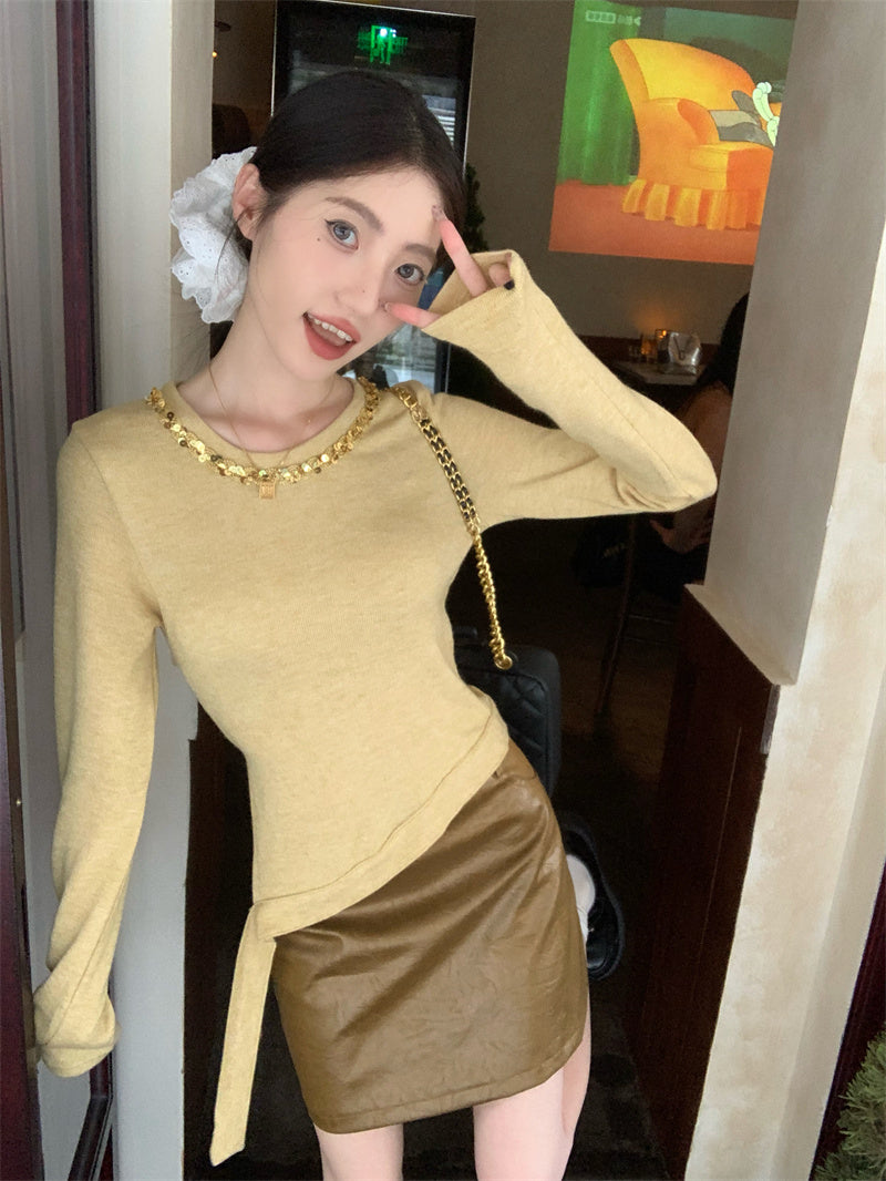 【tops】スリットニットトップスG24047