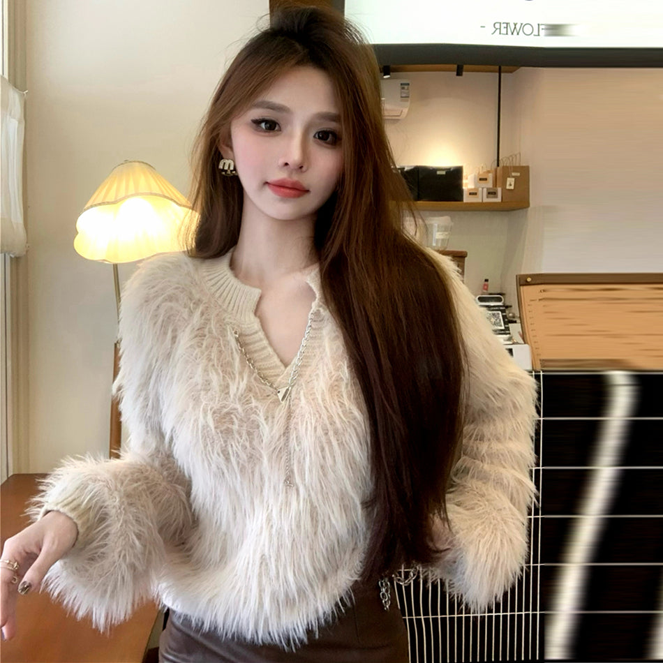 【tops】Vネック長袖ニットセーターG24082