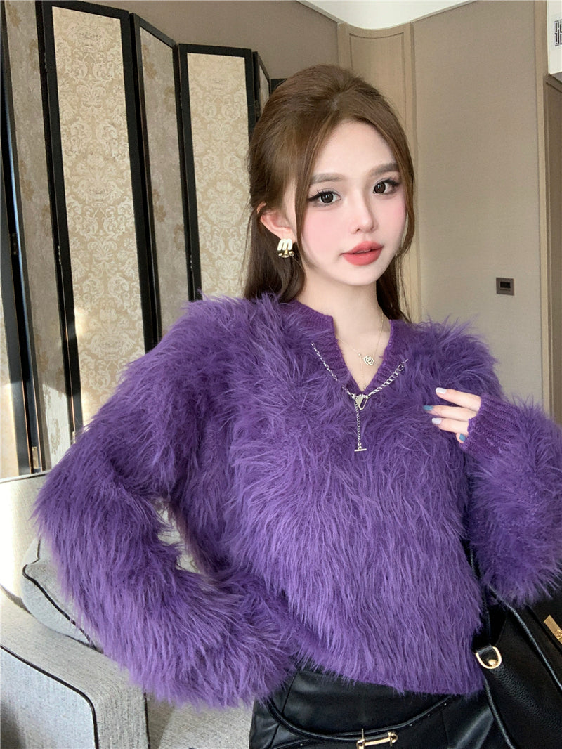 【tops】Vネック長袖ニットセーターG24082