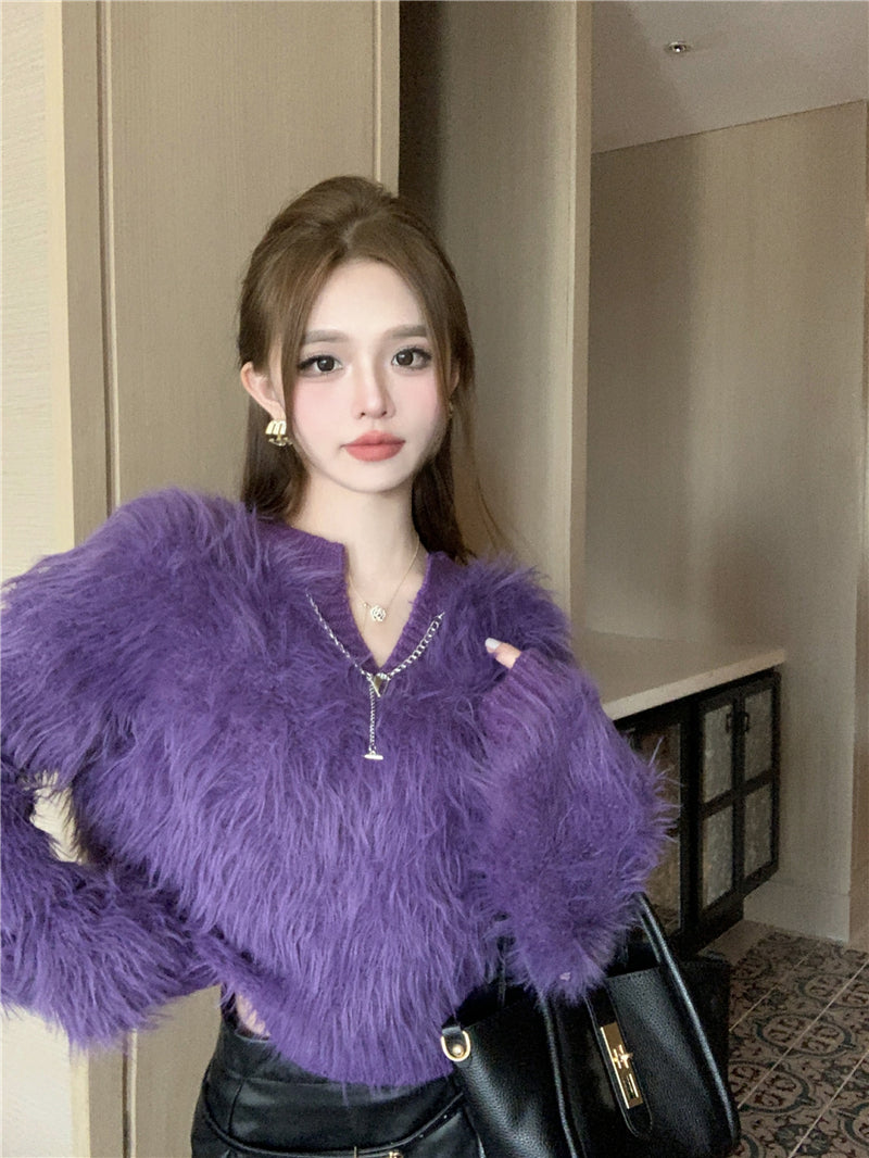 【tops】Vネック長袖ニットセーターG24082