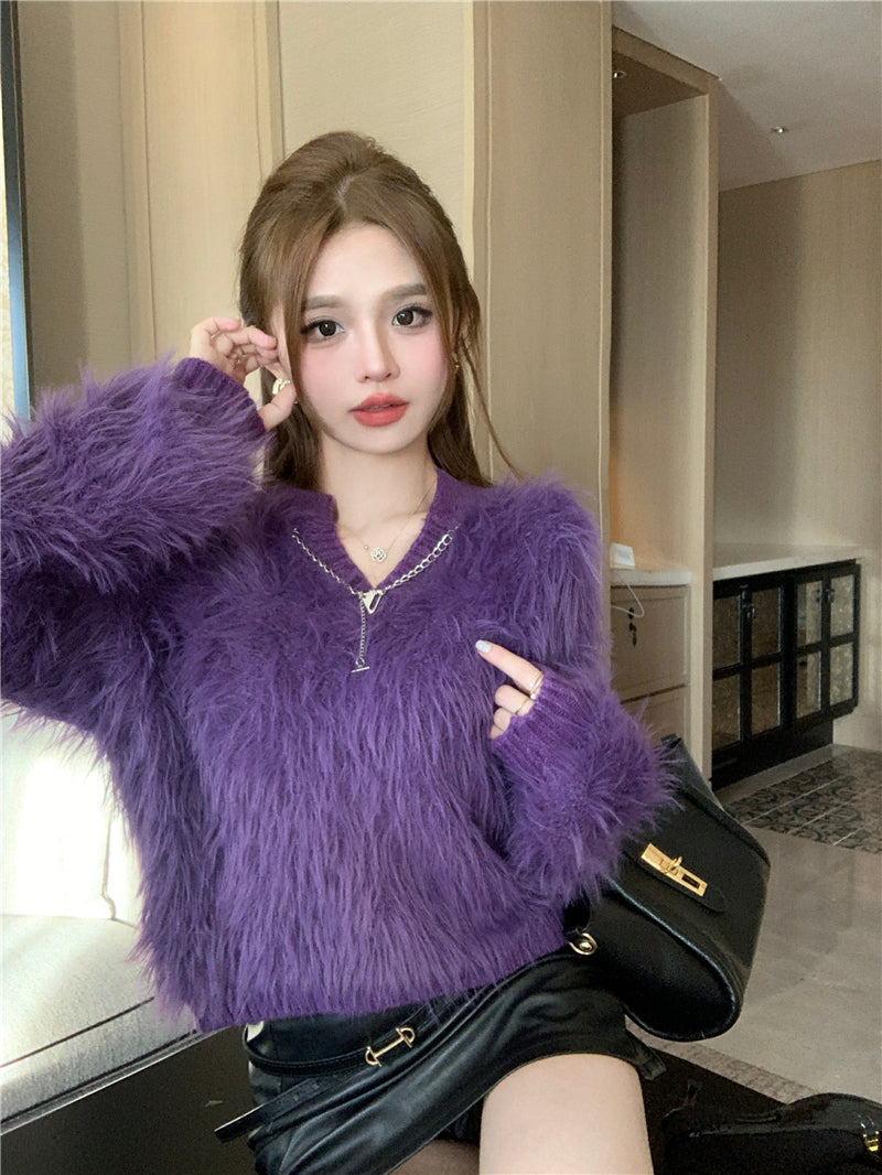 【tops】Vネック長袖ニットセーターG24082