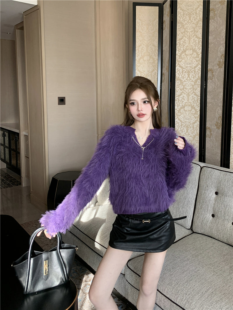 【tops】Vネック長袖ニットセーターG24082