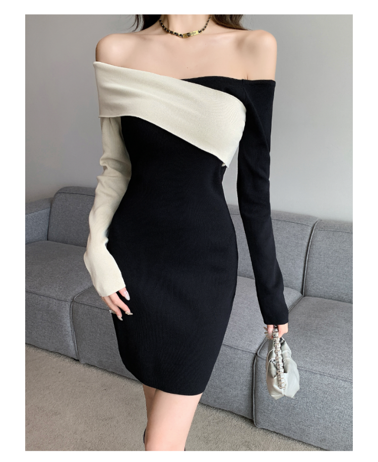 【dress】オフショルダー長袖ニットワンピースG24084
