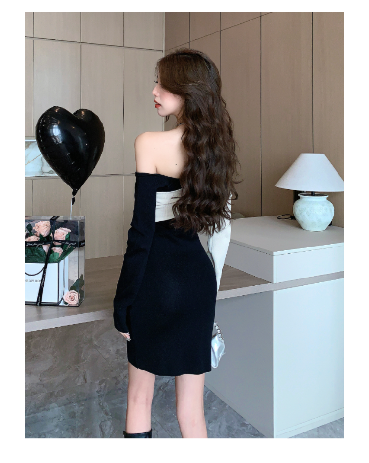 【dress】オフショルダー長袖ニットワンピースG24084