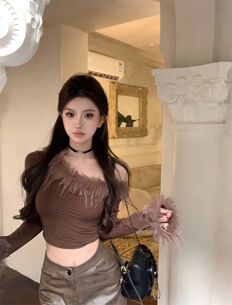 【tops】ファー長袖TシャツG24101