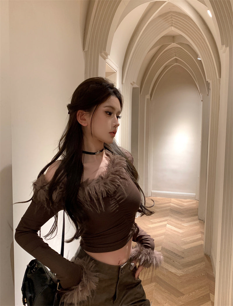 【tops】ファー長袖TシャツG24101