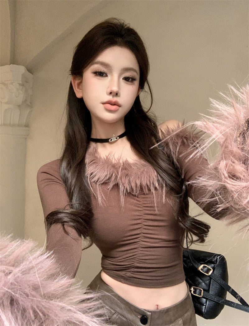 【tops】ファー長袖TシャツG24101