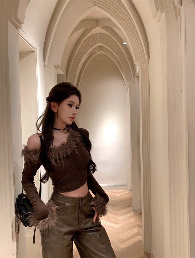 【tops】ファー長袖TシャツG24101
