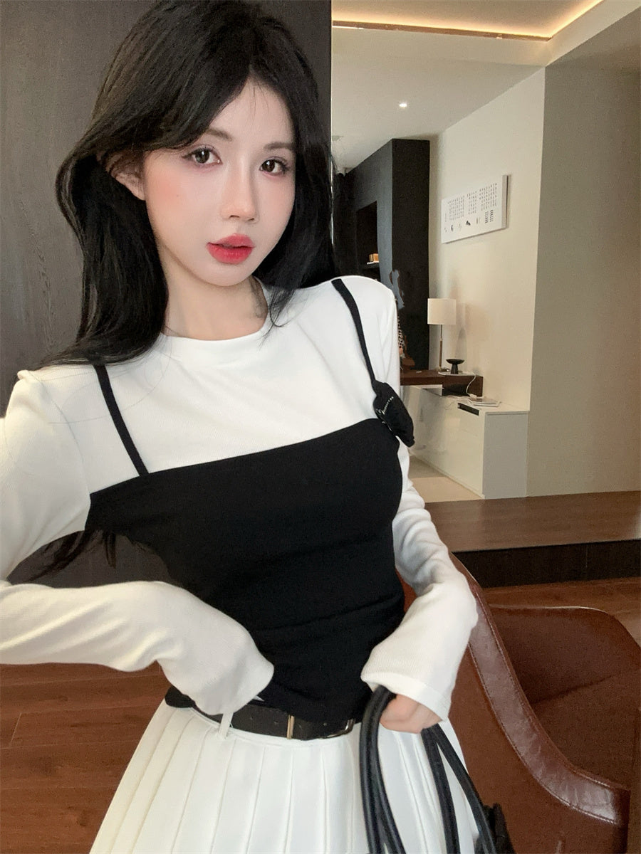 【tops】フラワー偽二つ切り替えTシャツG24102
