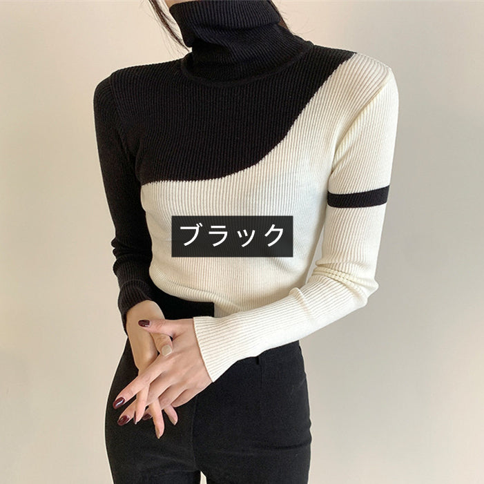 【tops】ハイネック長袖ニットセーターG24105