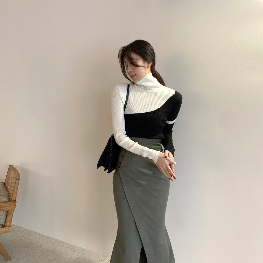 【tops】ハイネック長袖ニットセーターG24105