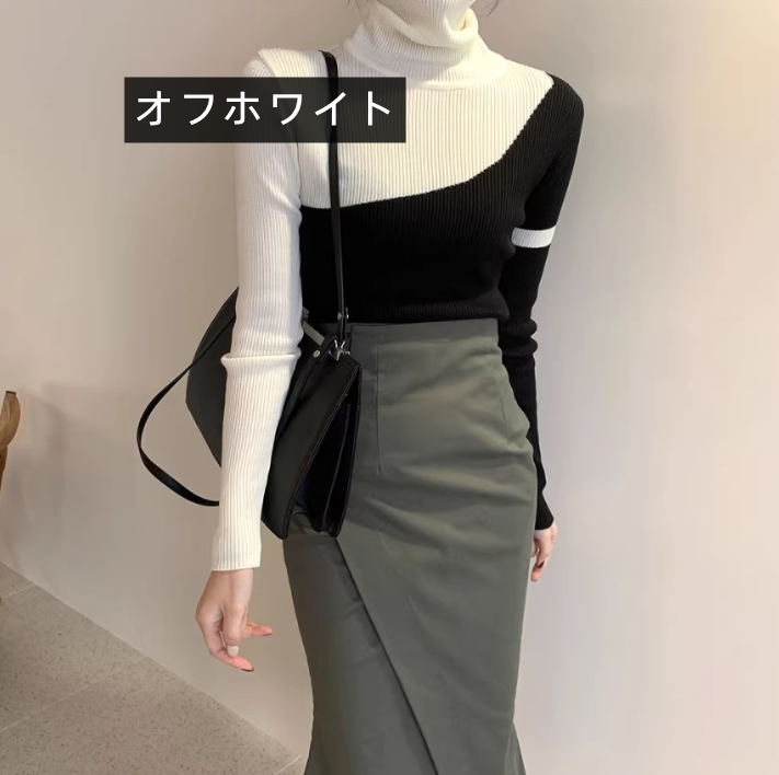 【tops】ハイネック長袖ニットセーターG24105