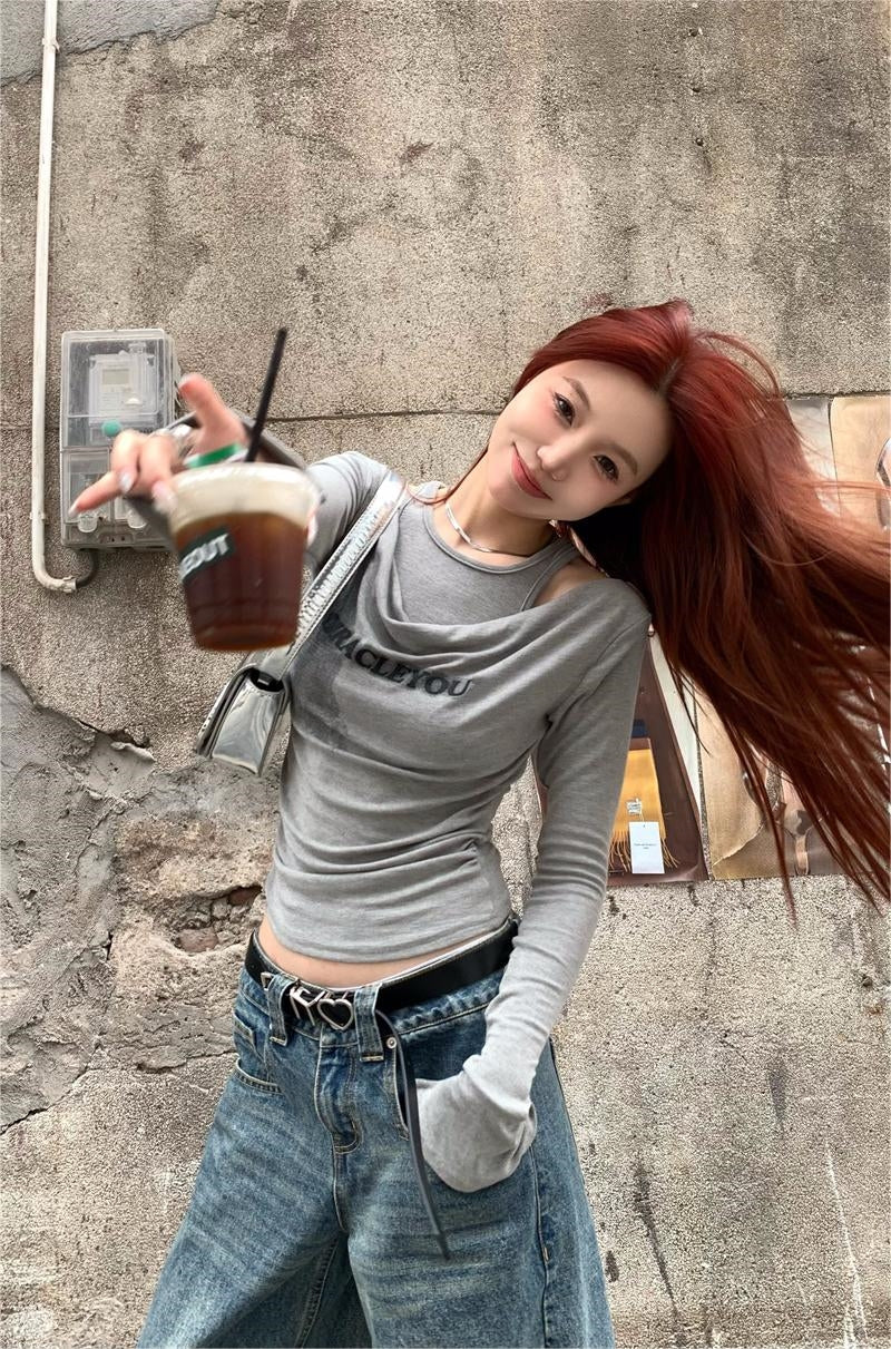 【tops】偽二つ切り替え長袖TシャツG24107