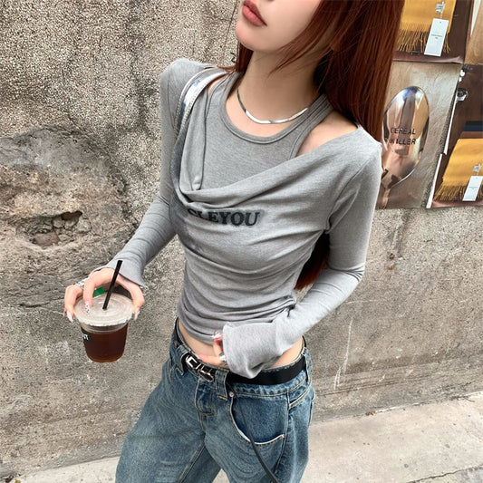 【tops】偽二つ切り替え長袖TシャツG24107