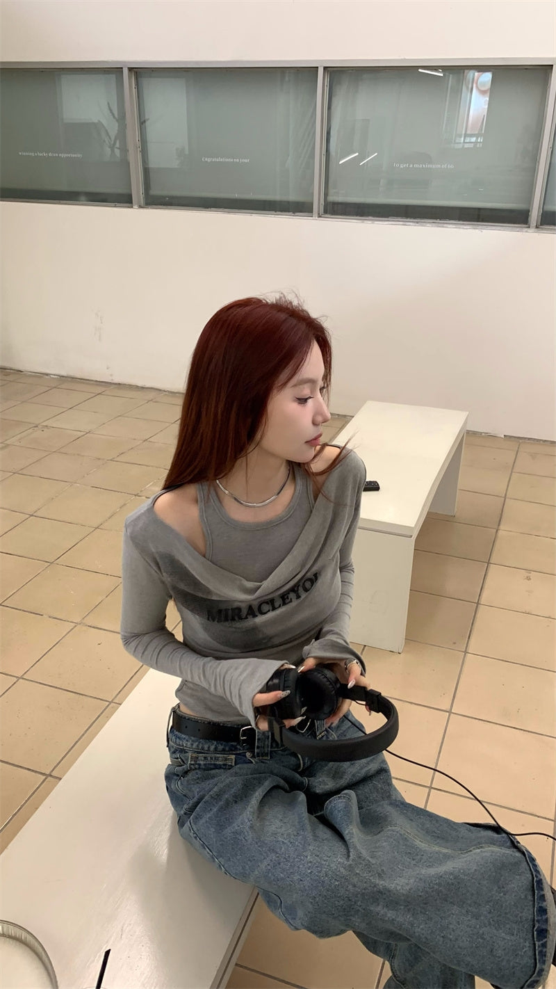 【tops】偽二つ切り替え長袖TシャツG24107