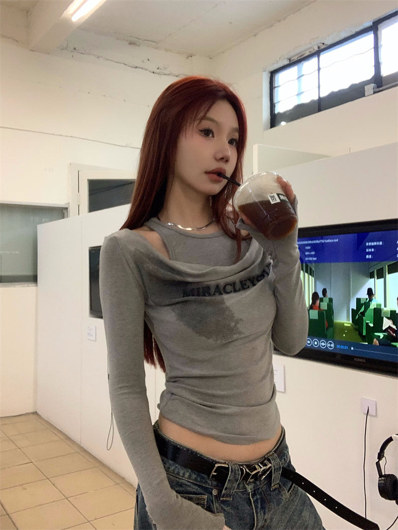 【tops】偽二つ切り替え長袖TシャツG24107