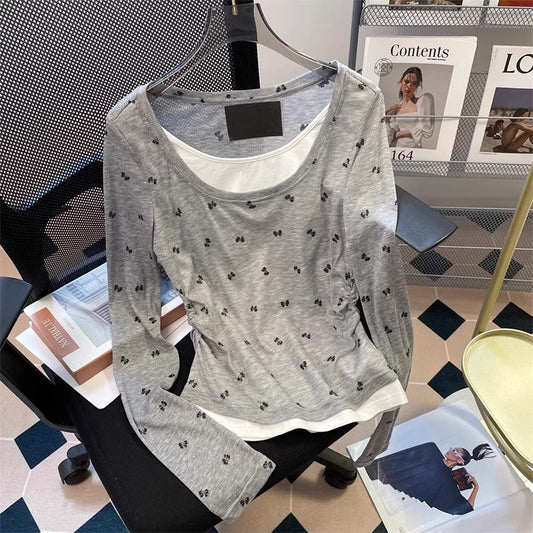 【tops】偽二つ切り替え長袖TシャツG24116