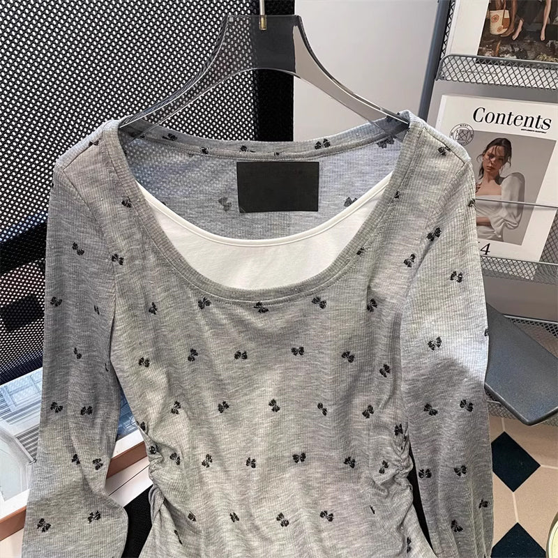 【tops】偽二つ切り替え長袖TシャツG24116