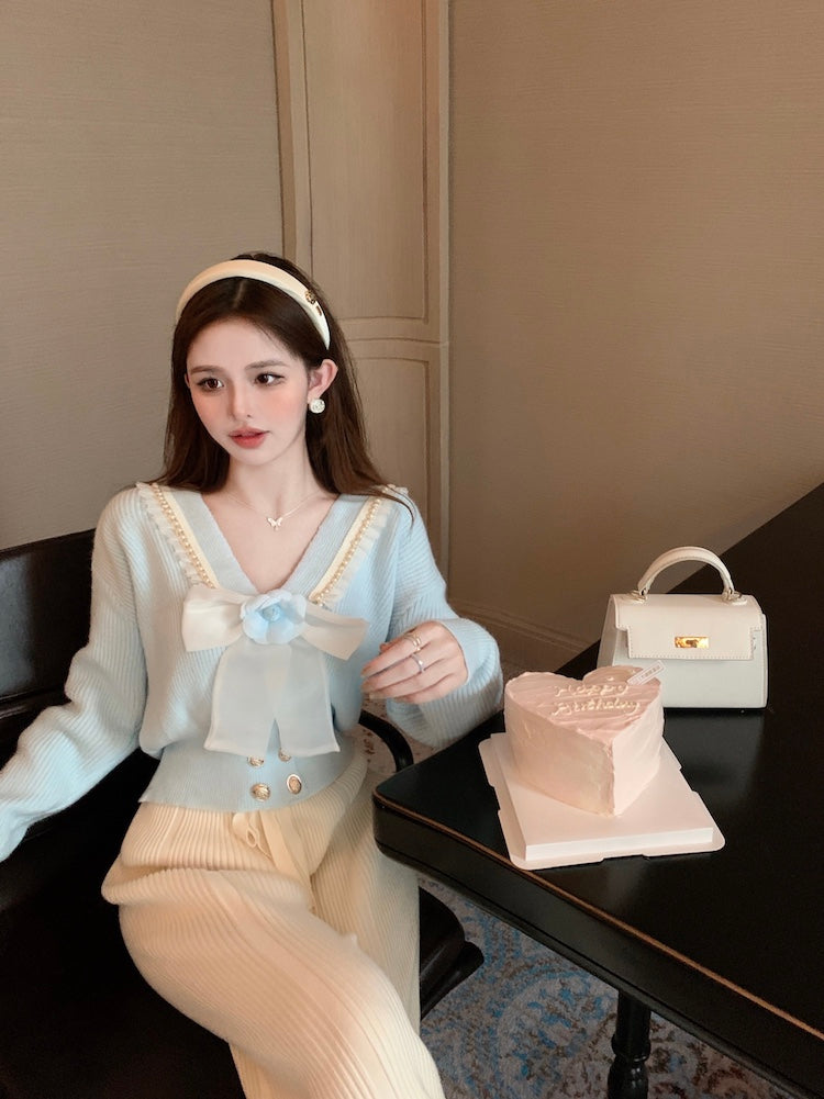 【outer】リボンVネックニットカーディガンG24122