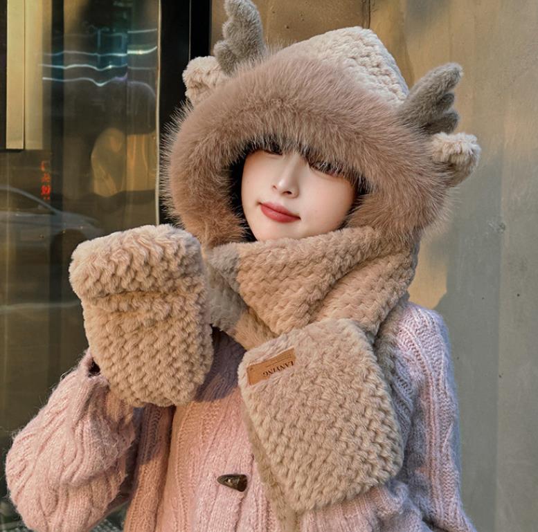 【小物】あったか一体化帽子F8311