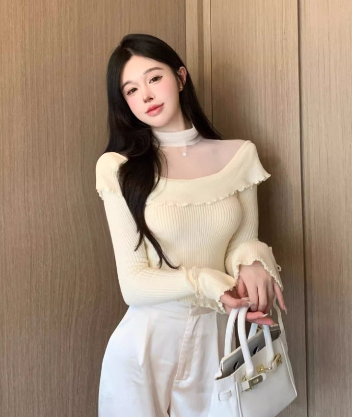 【tops】メッシュ切り替えニットG24123