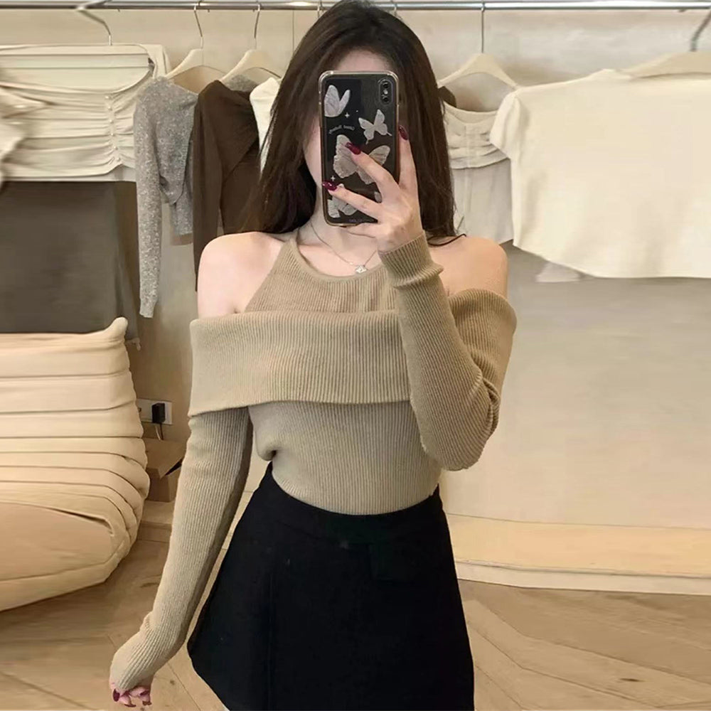 【tops】偽二つ切り替えニットトップスG24125