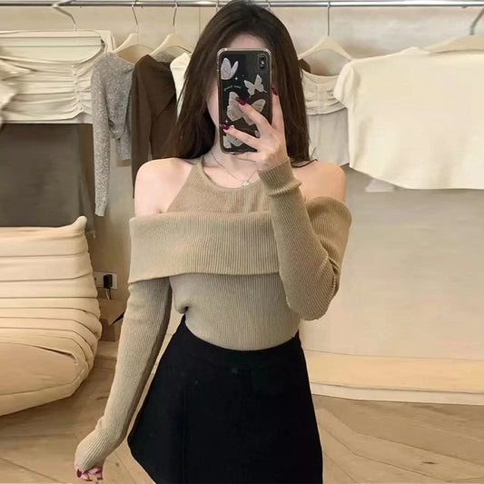 【tops】偽二つ切り替えニットトップスG24125