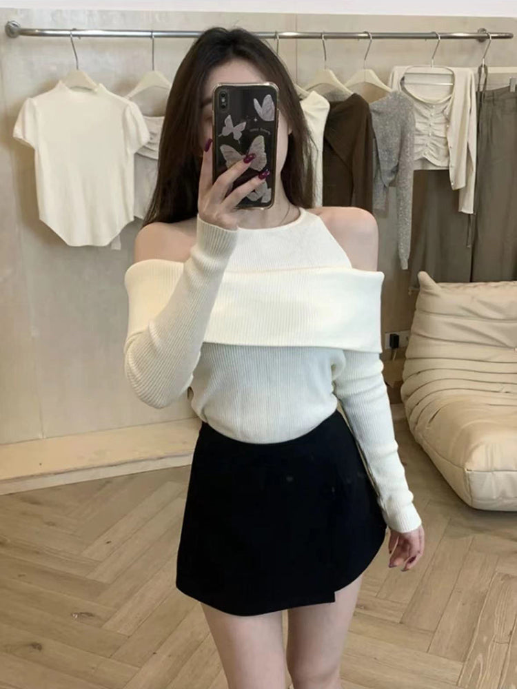 【tops】偽二つ切り替えニットトップスG24125