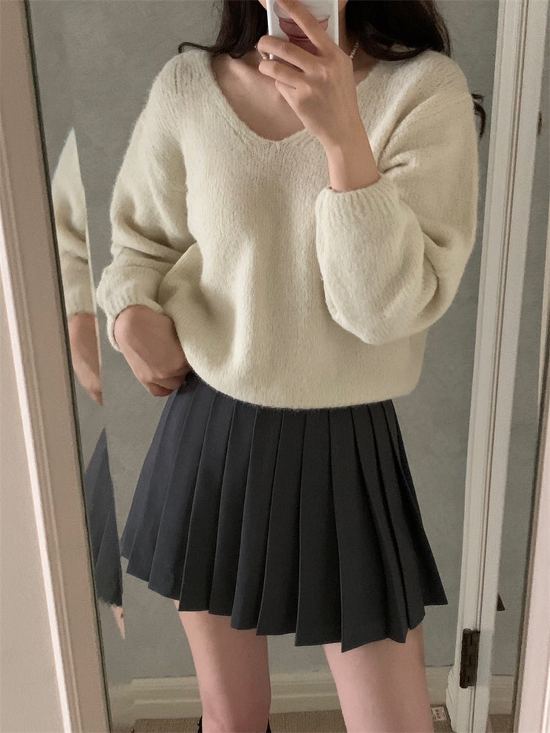 【tops】リボンVネック長袖ニットセーターG24126