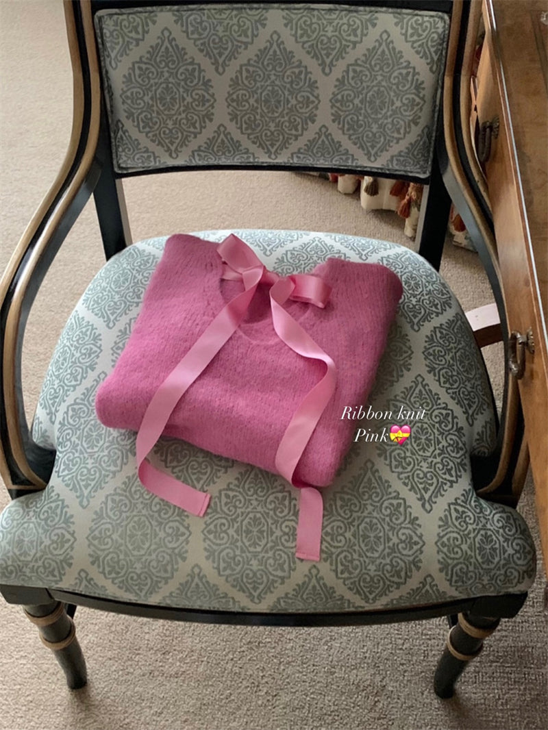 【tops】リボンVネック長袖ニットセーターG24126