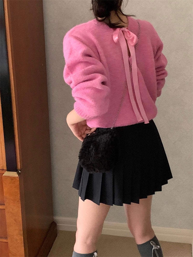 【tops】リボンVネック長袖ニットセーターG24126