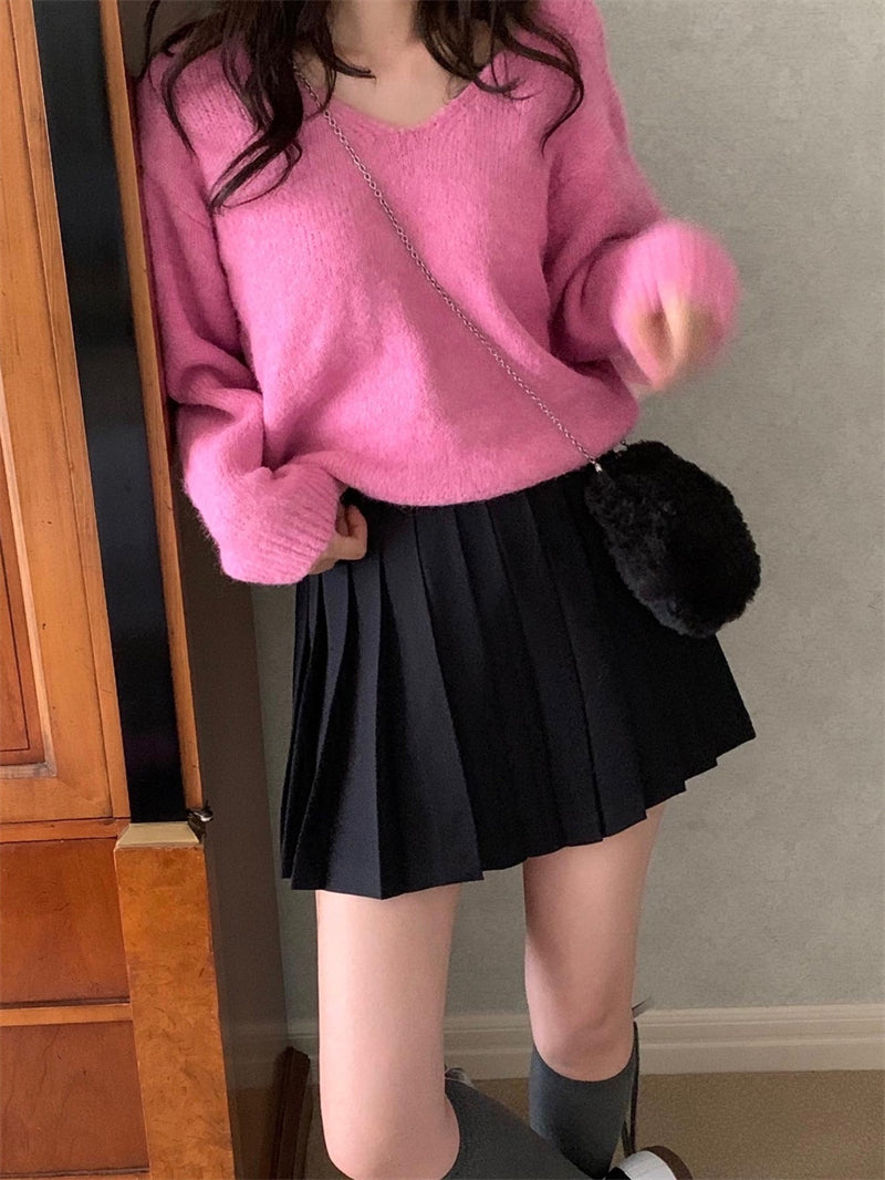 【tops】リボンVネック長袖ニットセーターG24126