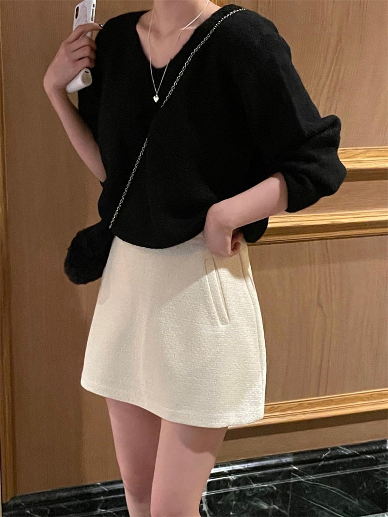 【tops】リボンVネック長袖ニットセーターG24126