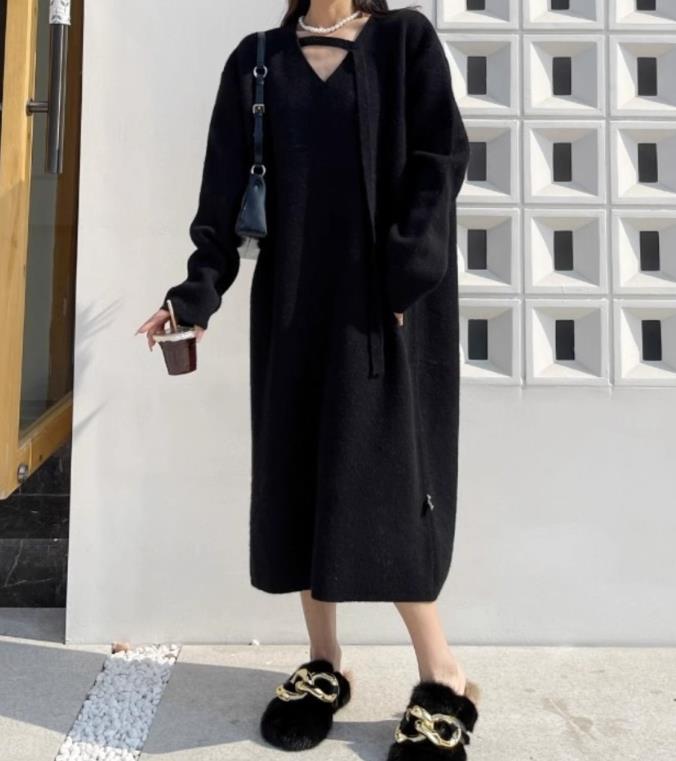 【dress】長袖ゆったりニットワンピースF8313