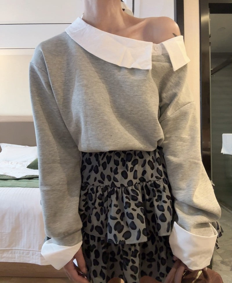 【tops】オブリークネック長袖パーカーG24133