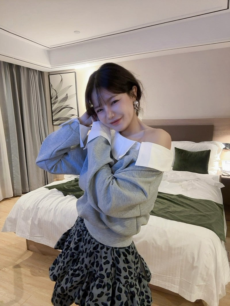 【tops】オブリークネック長袖パーカーG24133