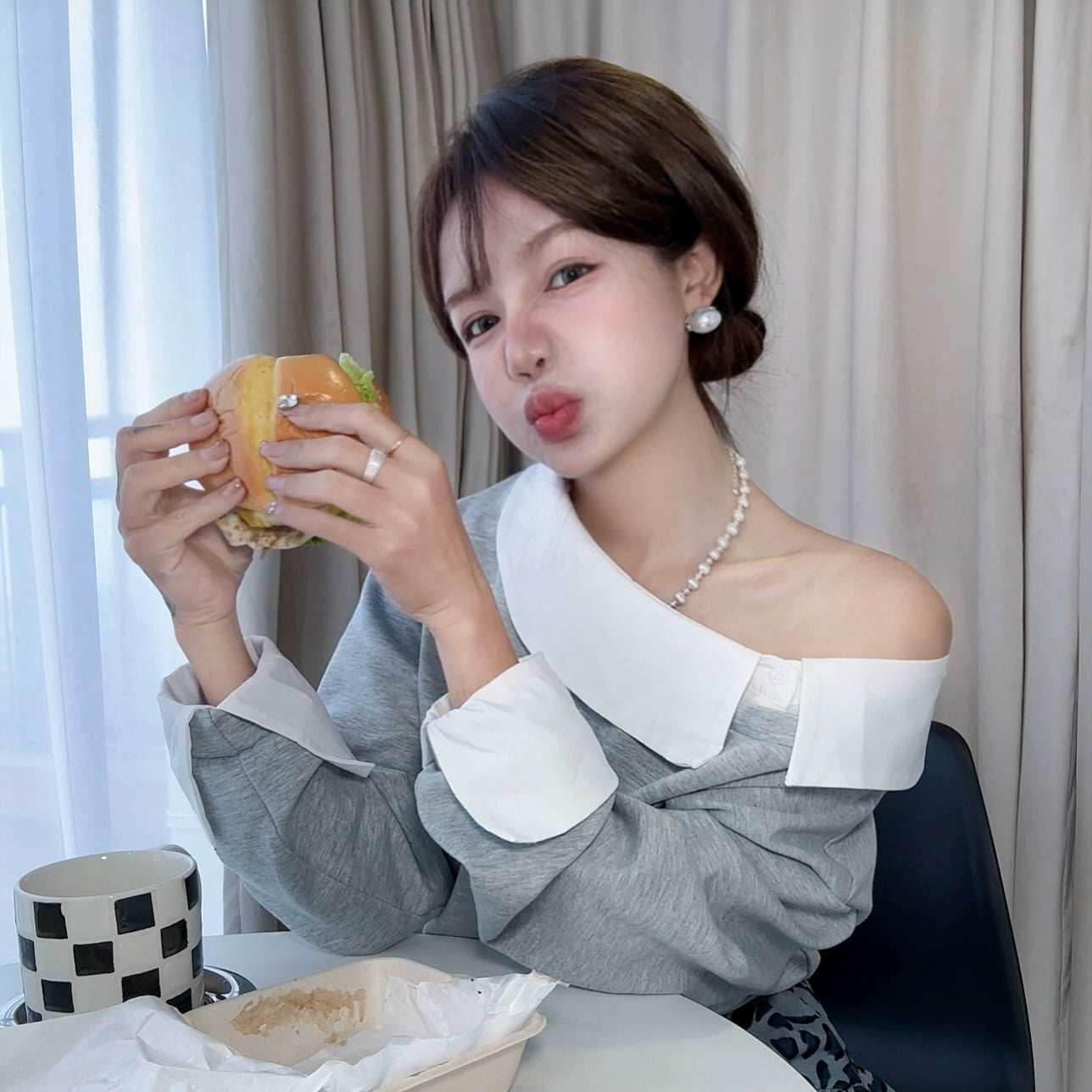 【tops】オブリークネック長袖パーカーG24133