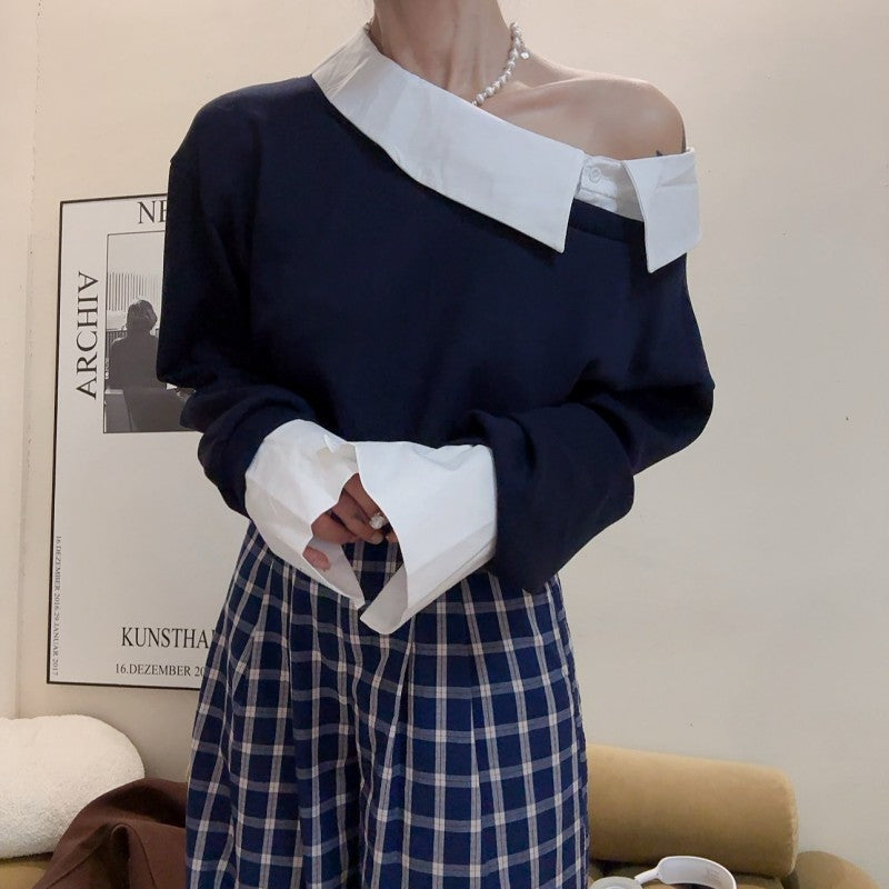 【tops】オブリークネック長袖パーカーG24133