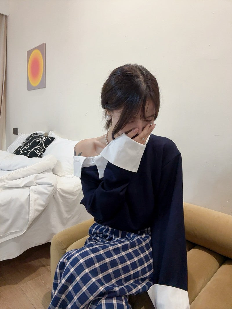 【tops】オブリークネック長袖パーカーG24133