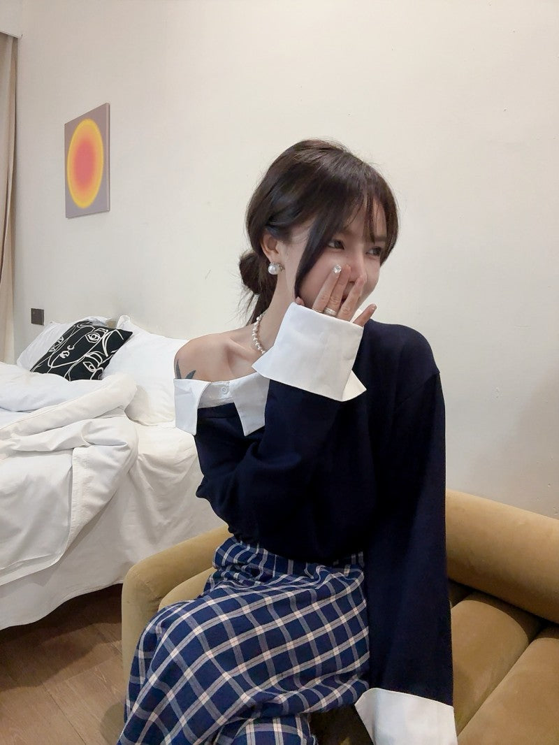 【tops】オブリークネック長袖パーカーG24133